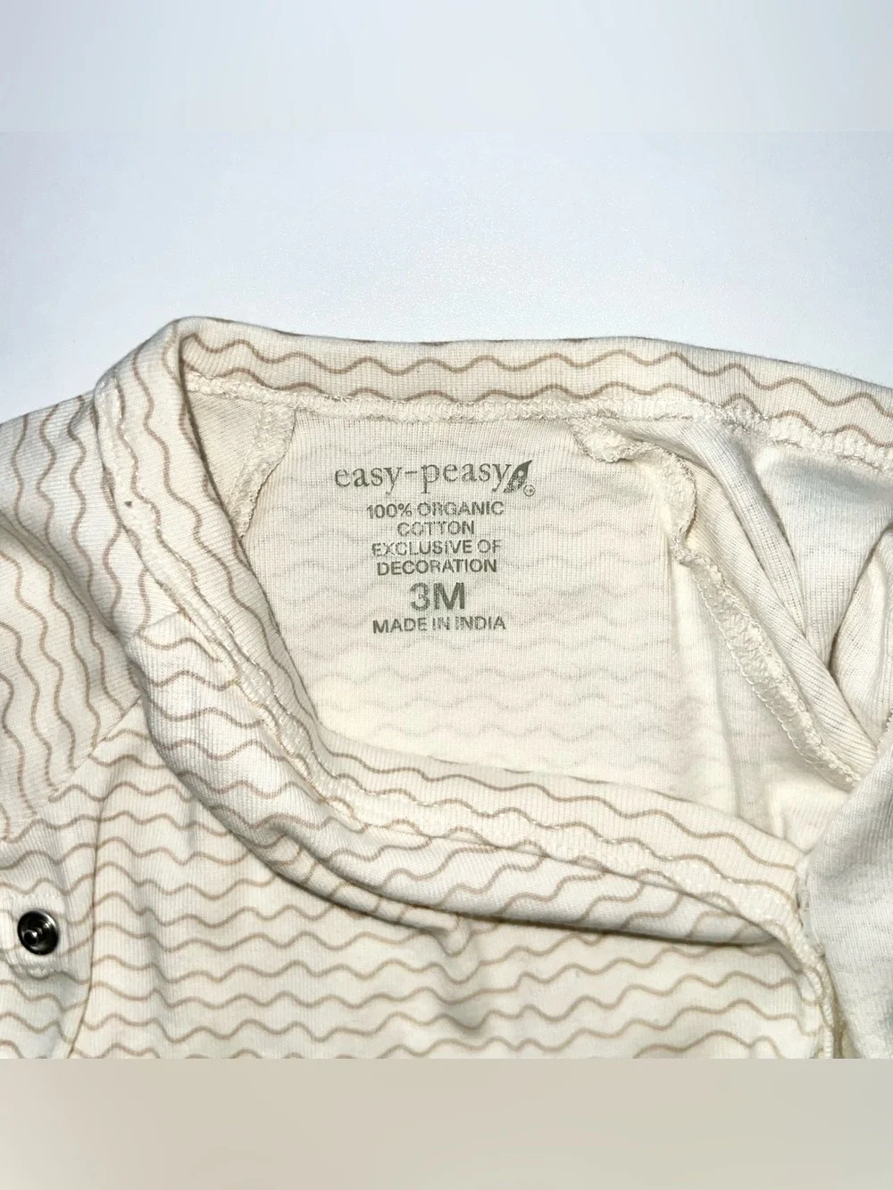 Easy-Peasy Organic Cotton 3-Piece Set Wavy Printed Cream Tan Size 3 Months NWOT